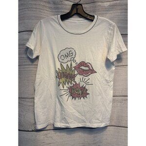 OMG Rhinestone Comic Book Pop Art White Graphic Tee